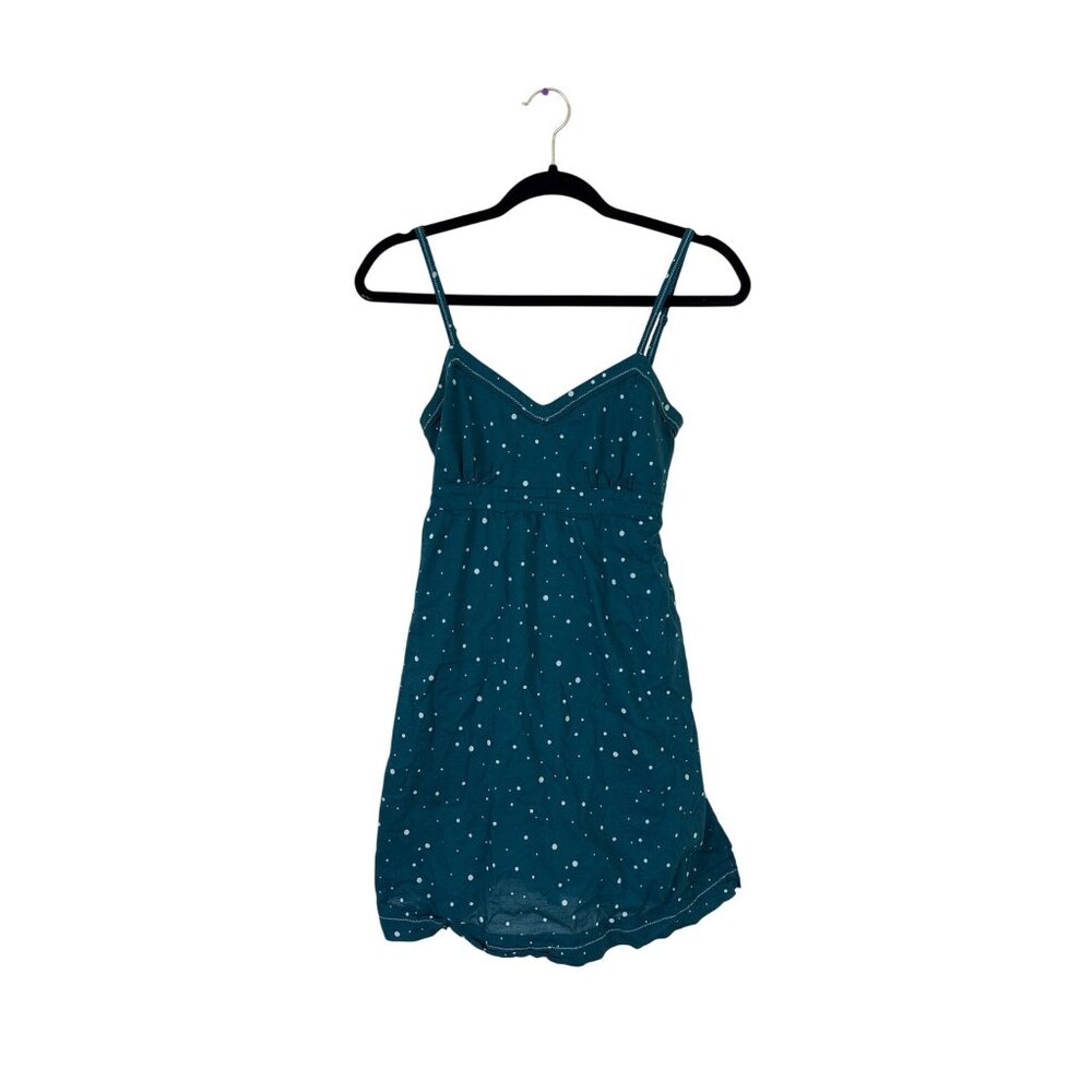 American Eagle Teal Blue Polka Dot Empire Waist Smocked Mini Sun Dress Size 2